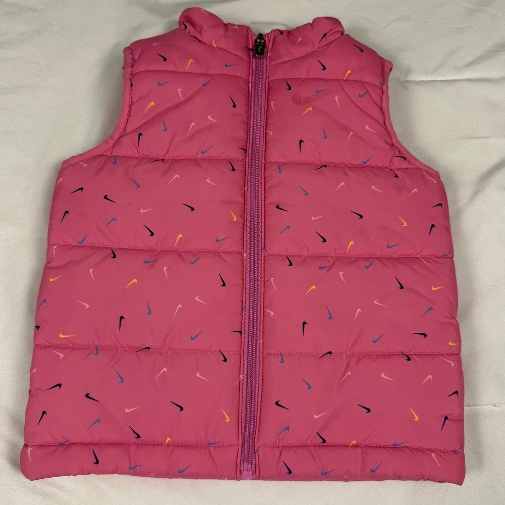 Nike‎ Toddler Girls Pink Multi Swoosh Puffer Vest Size 3T L650-U90 Full Zip